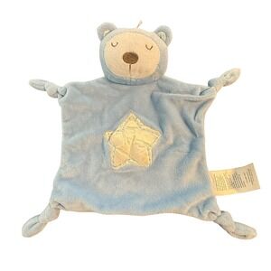 Stepping Stones Blue Bear Baby Security Blanket Lovey Star Satin Knotted Plush